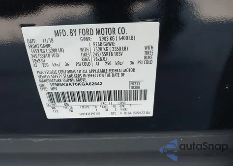 2019 Ford Police Interceptor from USA, damaged, VIN 1FM5K8AT0KGA62642